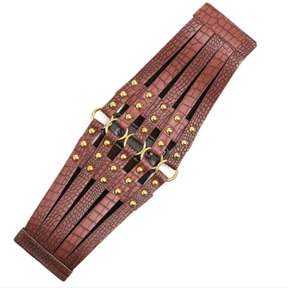 Womens Faux Leather 5 Metal Rings Wide Waist Belt main image 3